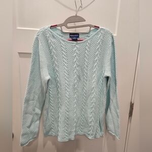 Splendor! Light Blue Cable Knit Cotton Sweater Women’s Medium Made in Canada